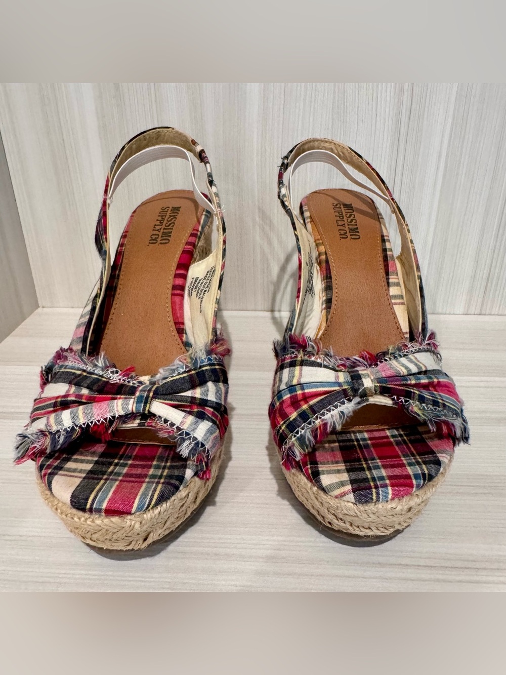 Mossimo Supply Co. Red and Navy Plaid Wedge Sandals